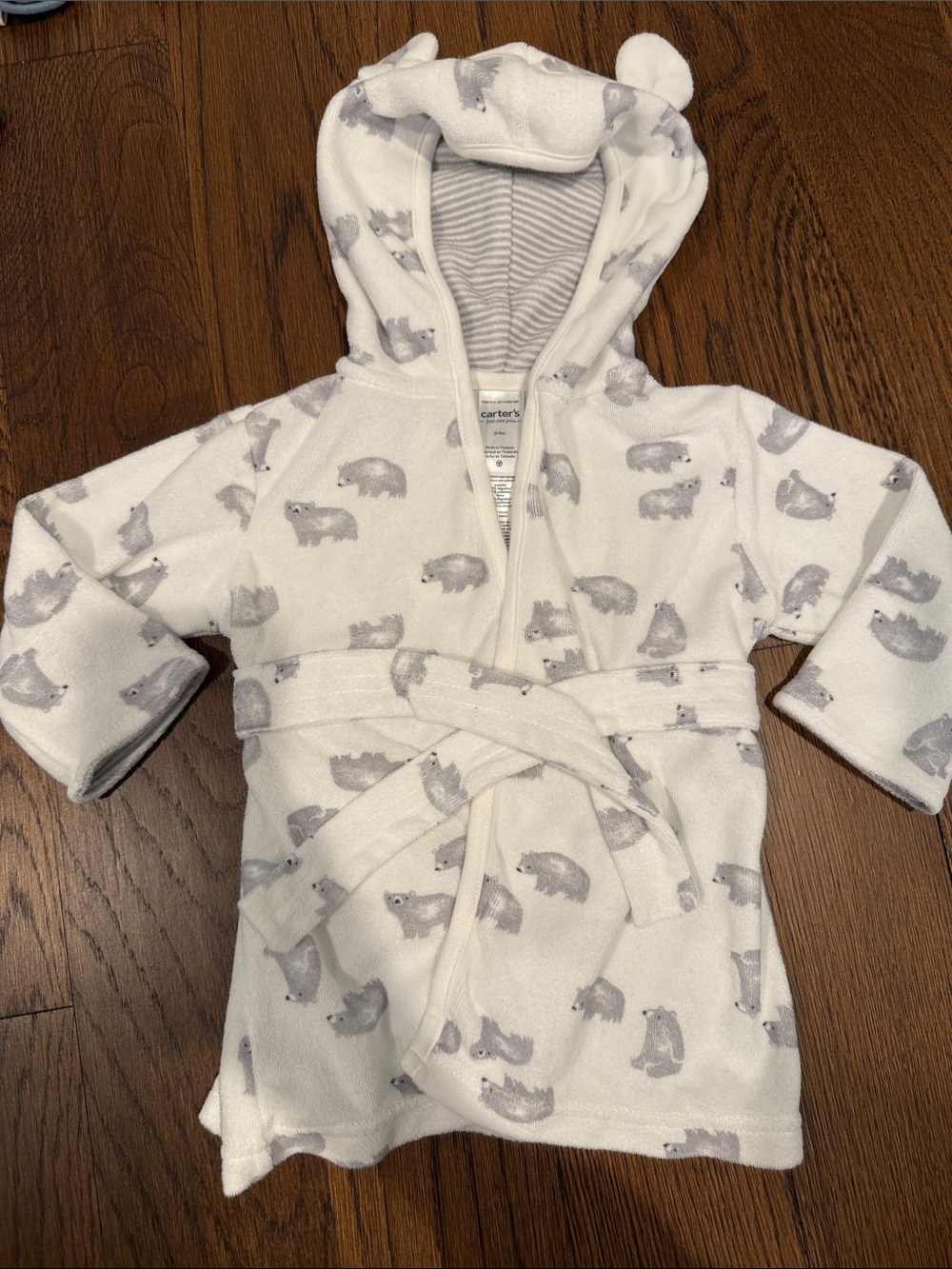 Carter's White & Gray Bear Hooded Kids Robe
